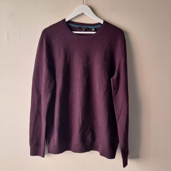 Ted Baker Dark Plum Embossed Floral Long Sleeve Crewneck Sweater -Size 5 (US XL) - Picture 5 of 12